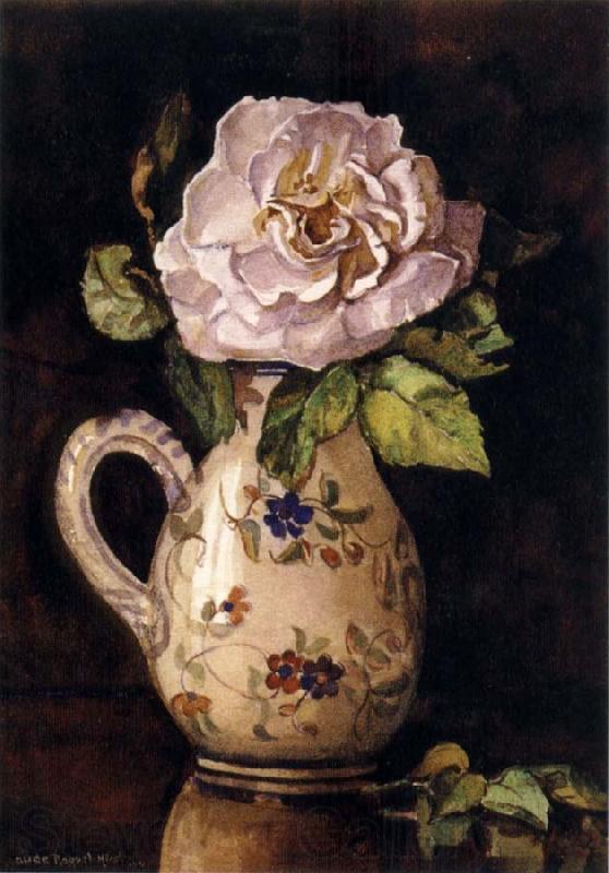Hirst, Claude Raguet White Rose in a Glazed Ceramic Pitcher with Floral Design Norge oil painting art